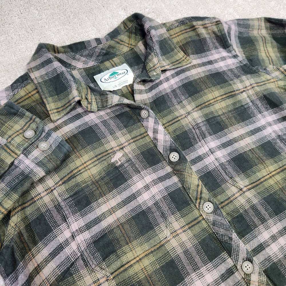 Arborwear Shirt Women Large Chagrin Flannel Heavy Cotton Green Plaid Workwear